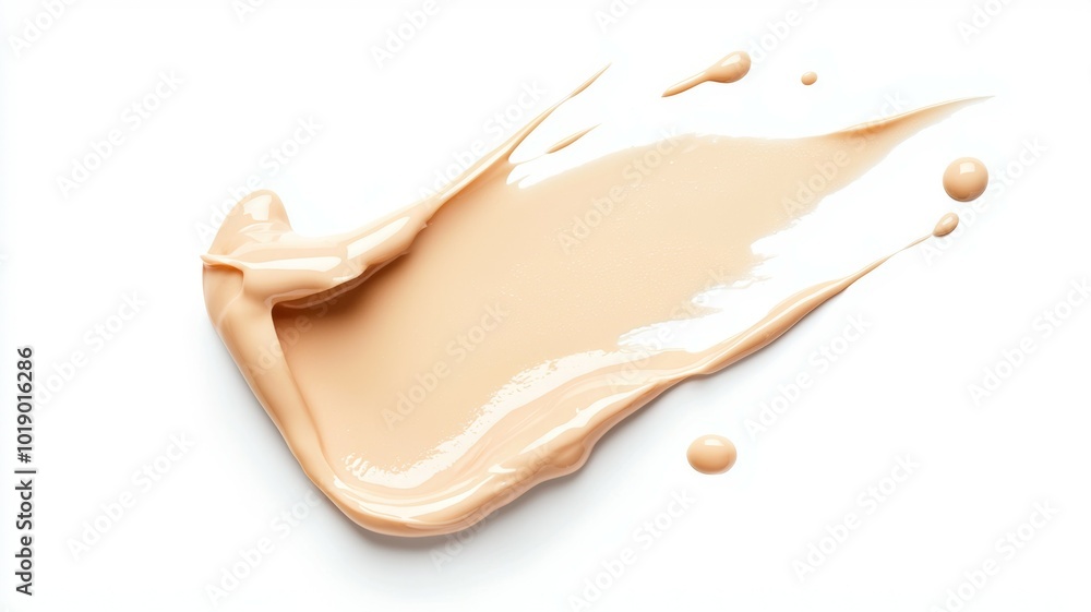 Smooth application of nude foundation on a white background showcasing makeup texture and color consistency Smooth application of nude foundation on a white background showcasing makeup texture and color consistency
