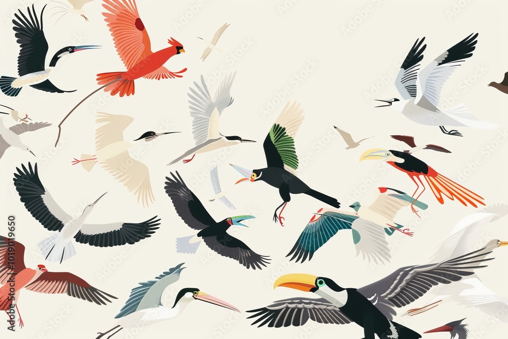 Obraz premium a poster design for World Migratory Bird Day featuring diverse bird species