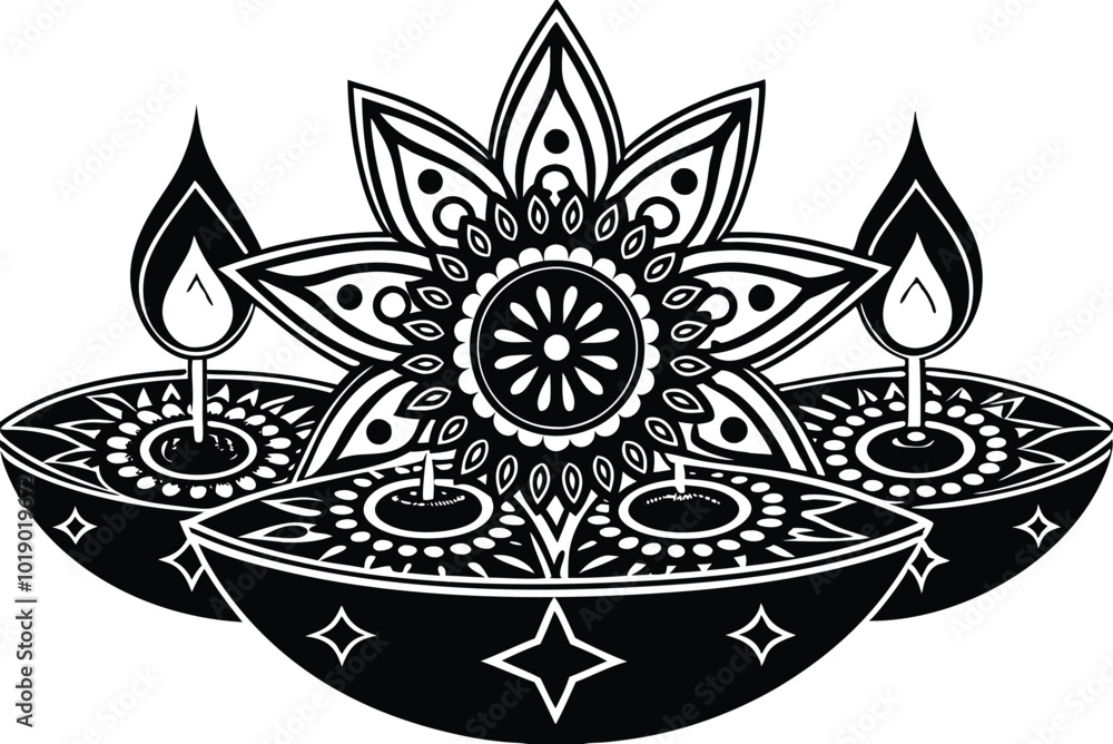 Naklejka premium Diwali lamp silhouette editable vector design