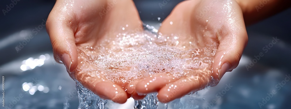 Close-up of hands under running water from a tap Close-up of hands under running water from a tap