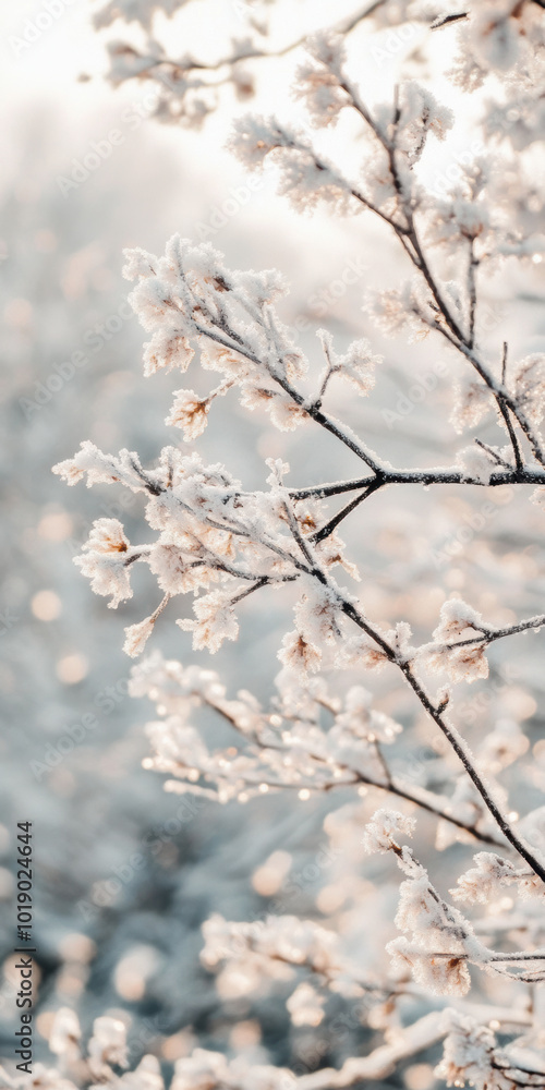 Snow-Covered Branch with Falling Snowflakes in a Winter Wonderland Snow-Covered Branch with Falling Snowflakes in a Winter Wonderland