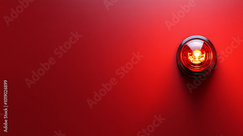 red siren light mounted on a ceiling or wall, symbolizing alertness, danger, or emergency. The empty background highlights the starkness of the signal, evoking urgency and vigilance