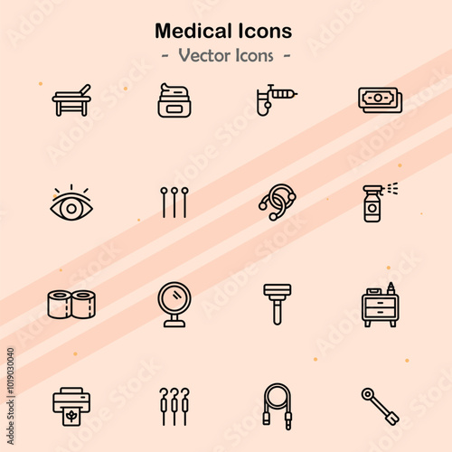 Icons illustrating additional aspects of healthcare and medicine.