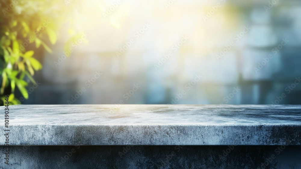 A stone ledge with a view of a wall and a tree A stone ledge with a view of a wall and a tree