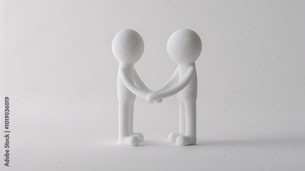 Two White Figures Holding Hands on White Background Two White Figures Holding Hands on White Background
