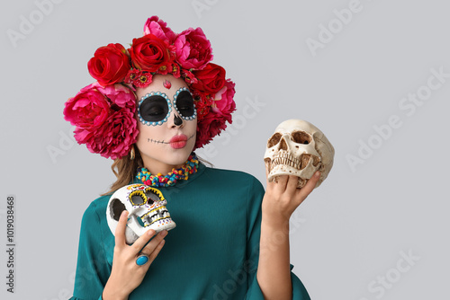 Young woman with painted sk...