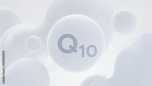 Coenzyme Q10 soft white particle. Vector 3d illustration. Liquid shapes. Skin care cosmetic product concept.