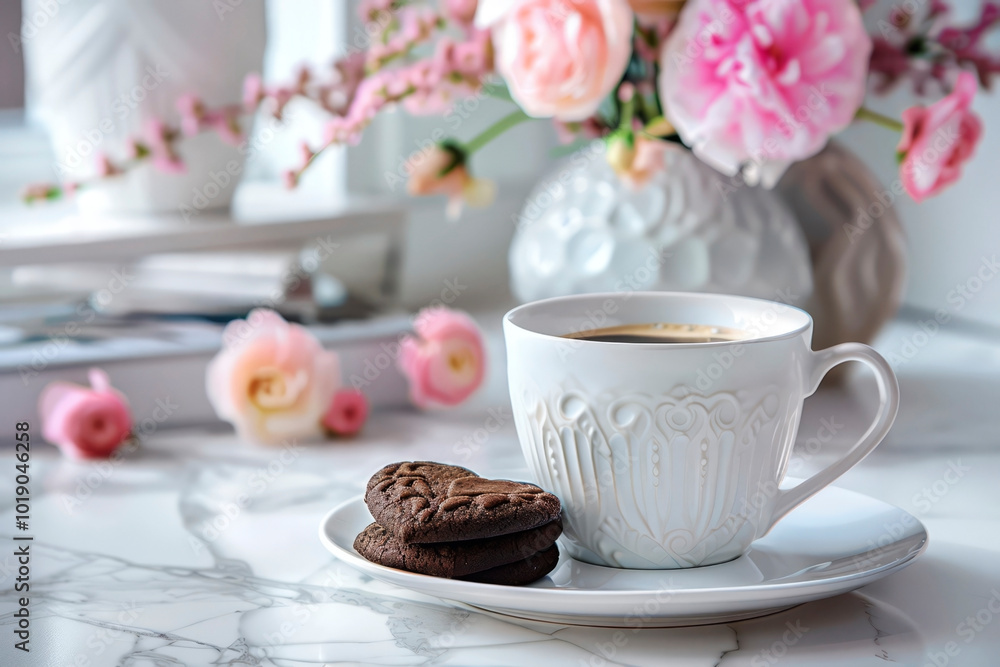 Coffee in a cup with cakes. Generative AI Coffee in a cup with cakes. Generative AI