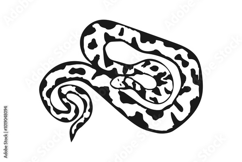 Snake silhouette illustration. Black serpent isolated on a white background. Vector tattoo design. Reptile Symbol of the New Year 2025.