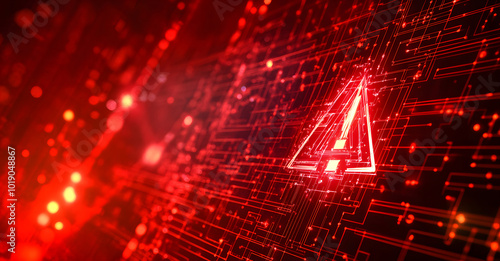Creative red security alert on blurry backdrop. Fraud and danger concept designs. 3D Rendering design