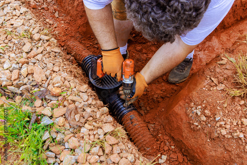 Ταπετσαρία Damaged drainage system for collecting rainwater is replacement of underground storm sewer pipes