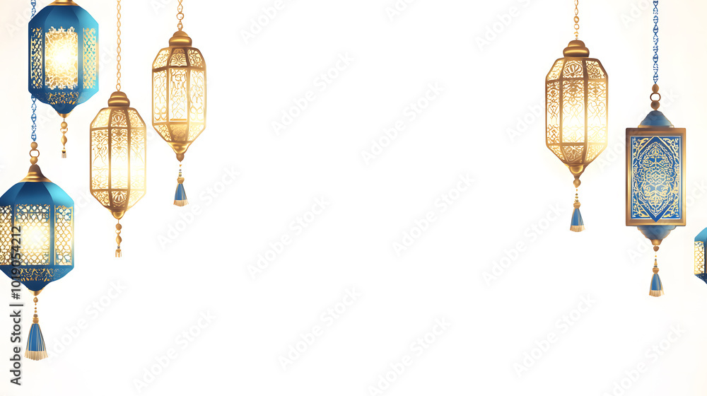 Eid Al-Fitr sticker design with a blue background design, golden decorations, and white space for text design Eid Al-Fitr sticker design with a blue background design, golden decorations, and white space for text design
