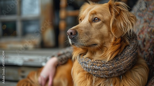 A person with a service dog in the workplace. photo