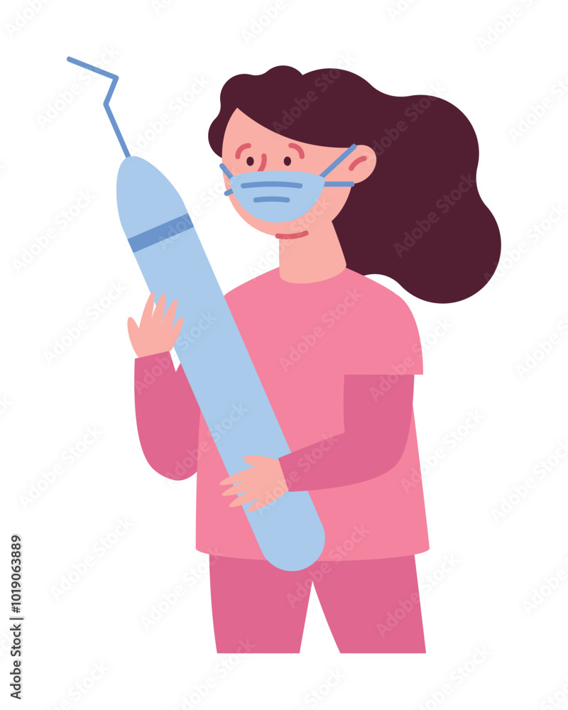 dentist standing with dental probe dentist standing with dental probe
