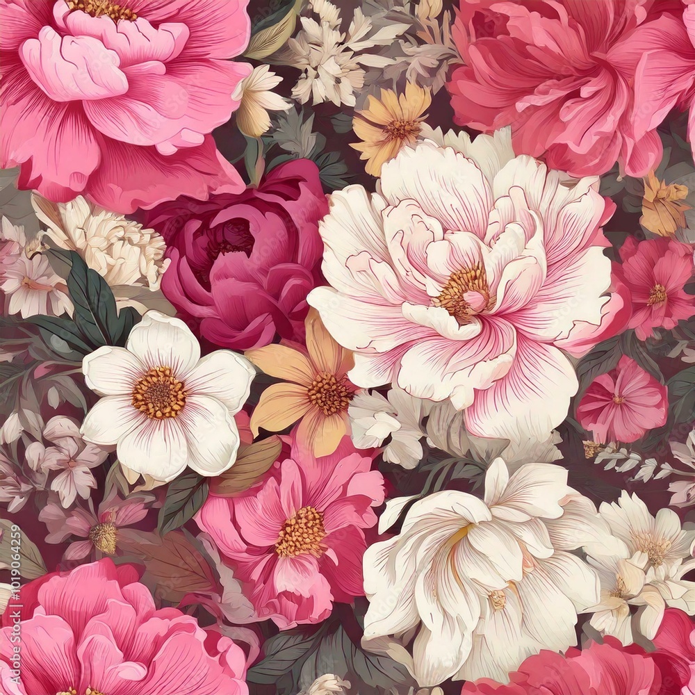 Fototapeta premium Seamless floral pattern in pink colours ideal for surface pattern design