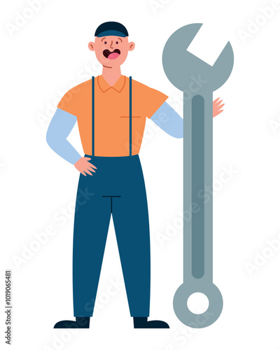 mechanic worker with wrench tool