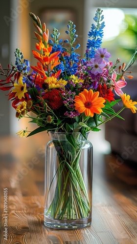 Wallpaper Mural Elegant flowers in a transparent vase brighten a contemporary dining room on warm wooden floors Torontodigital.ca