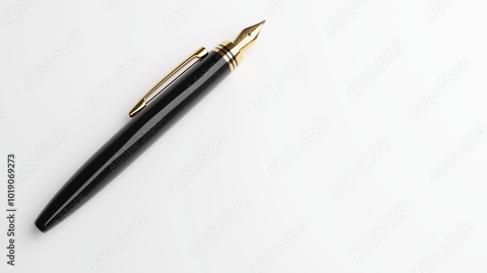 Elegant black fountain pen on white background for stationery design Elegant black fountain pen on white background for stationery design