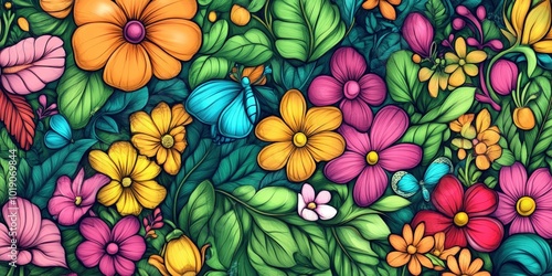 Wallpaper Mural Colorful floral background with a butterfly. Torontodigital.ca