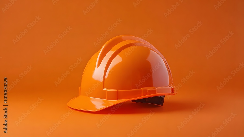 Photo of a construction helmet on an orange background Photo of a construction helmet on an orange background