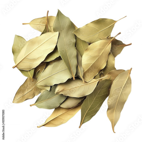 Dried bay leaves, arranged, transparent background photo