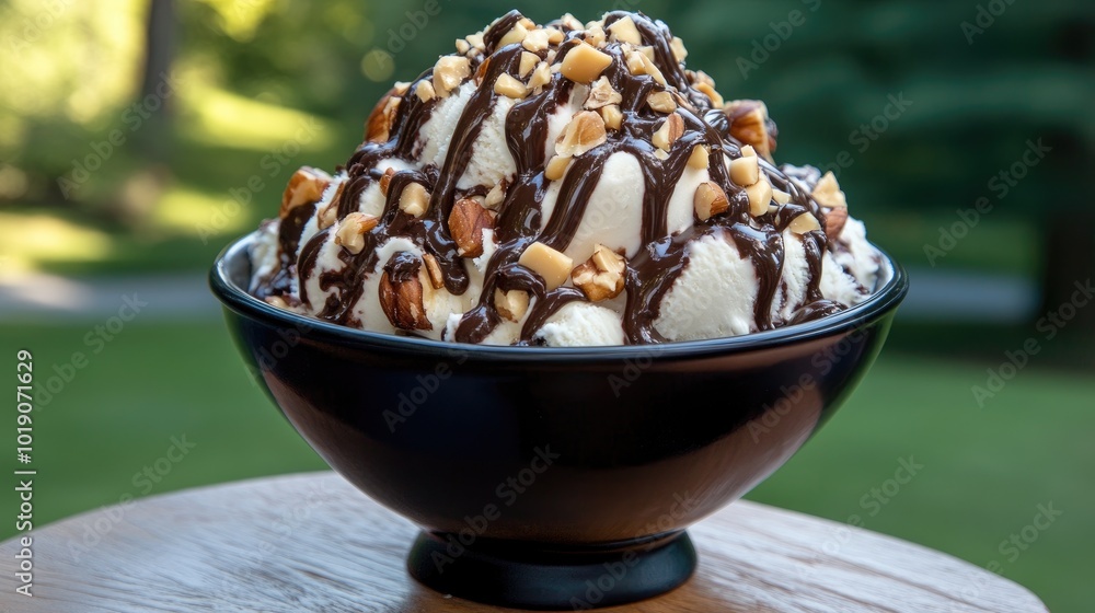 Delicious Ice Cream Sundae with Chocolate Drizzle Delicious Ice Cream Sundae with Chocolate Drizzle