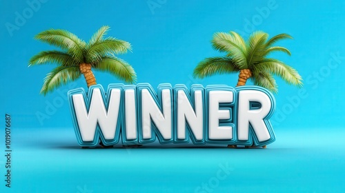 Wallpaper Mural text sign "WINNER" between two palm trees, gaming games, bingo Torontodigital.ca