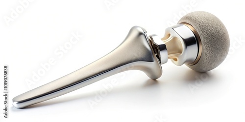 A close-up of an aerial hip joint prosthesis against a white background