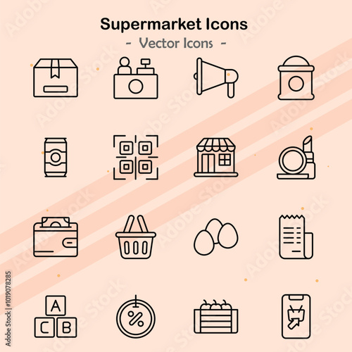 Icons showcasing additional aspects of supermarket services and goods.