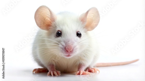 A cute white mouse flying in the air, isolated on a white background