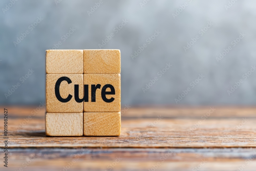 Wooden blocks spelling the word 'Cure' against a rustic backdrop, symbolizing hope and healing. Wooden blocks spelling the word 'Cure' against a rustic backdrop, symbolizing hope and healing.
