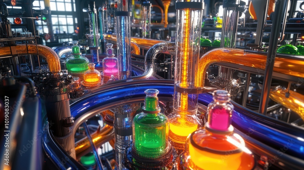 Colorful Scientific Lab with Glass Equipment and Tubes Colorful Scientific Lab with Glass Equipment and Tubes