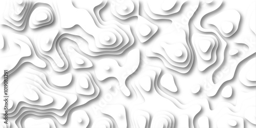 3D Papercut Stylized White Topographic Contour Scheme and Terrain. Geographic mountain terrain. Contour map background. 3D Cartographic Weave with seamless striped patterns and wavy Shapes.