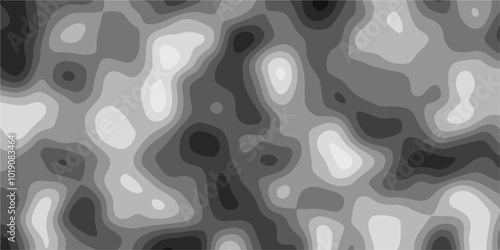 Gray Stylized Bokeh Effect Topographic Contour Scheme and Terrain on old paper. Geographic mountain terrain. Contour map background. Cartographic Weave with seamless striped patterns and wavy edges