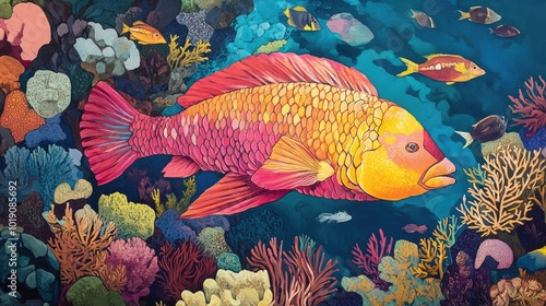 Vibrant Coral Reef with Colorful Fish photo