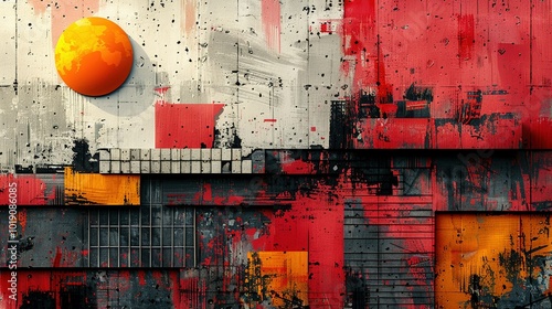 A collage art piece featuring abstract designs and textures