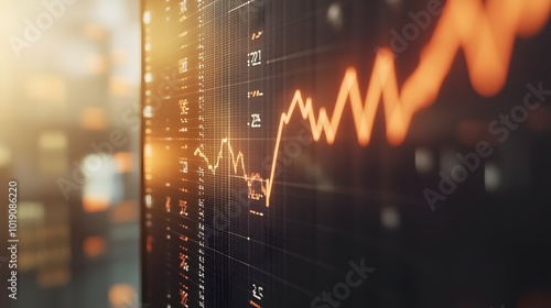 Close-up of digital screen showing downward-trending line graph, symbolizing rate cut in financial markets, economic adjustment concept
