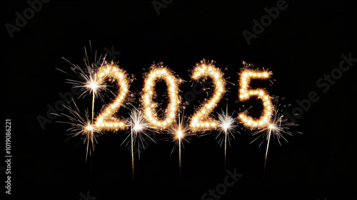 2025 New Year Celebration with Sparkler Numbers.