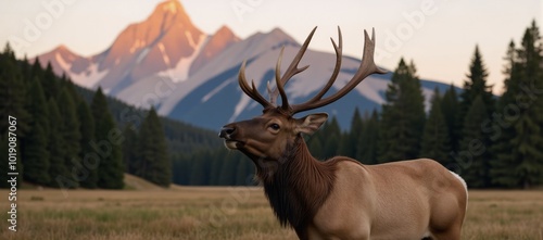 Stunning sunrise scene featuring an elk displaying its bugle call