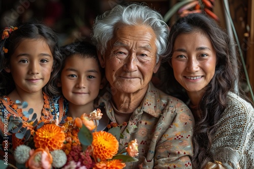 A family portrait with multiple generations diverse and inclusive