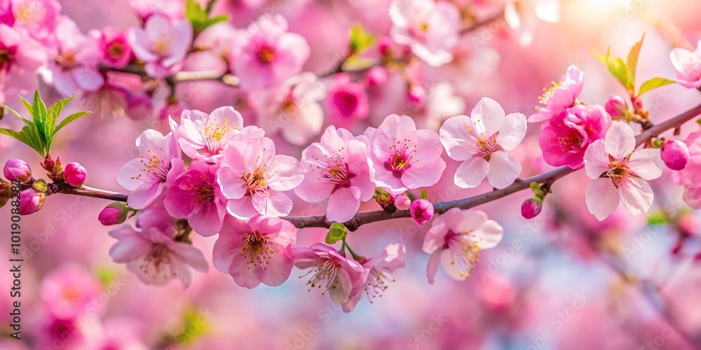 Aerial view of pink blossoms on tree branches in springtime Aerial view of pink blossoms on tree branches in springtime