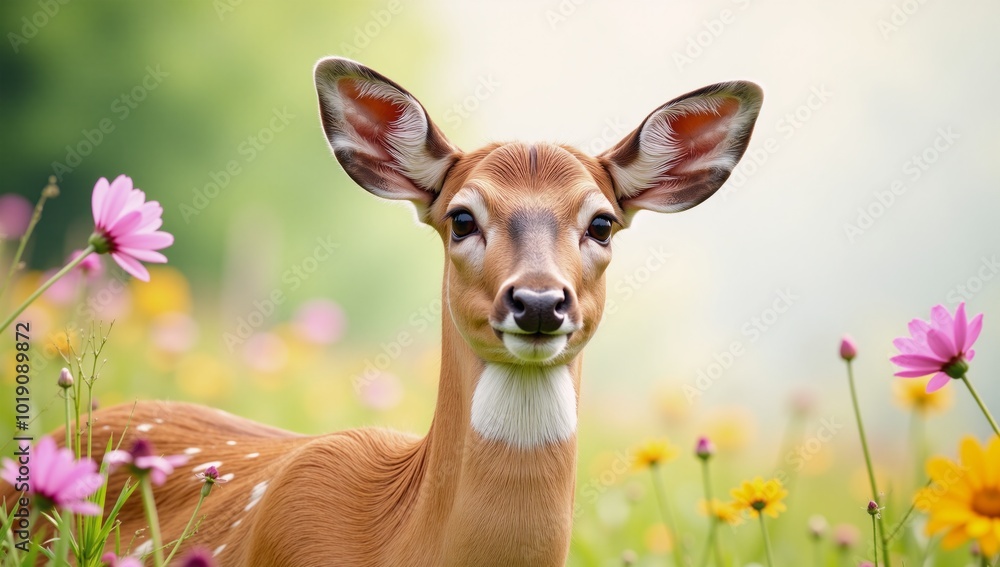 A delicate watercolor painting featuring a deer surrounded by beautiful blooming flowers A delicate watercolor painting featuring a deer surrounded by beautiful blooming flowers