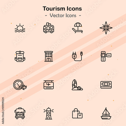 Icons showcasing additional elements of tourism and travel activities.