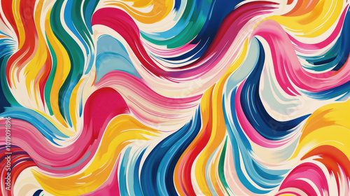 Strokes of vibrant colors create a fluid, dynamic pattern with a sense of continuous movement.
