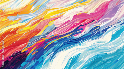 Strokes of vibrant colors create a fluid, dynamic pattern with a sense of continuous movement.