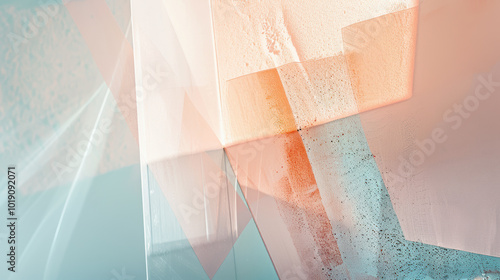 Geometric shapes in pastel tones overlapping with soft textures and traces of sparkling light.