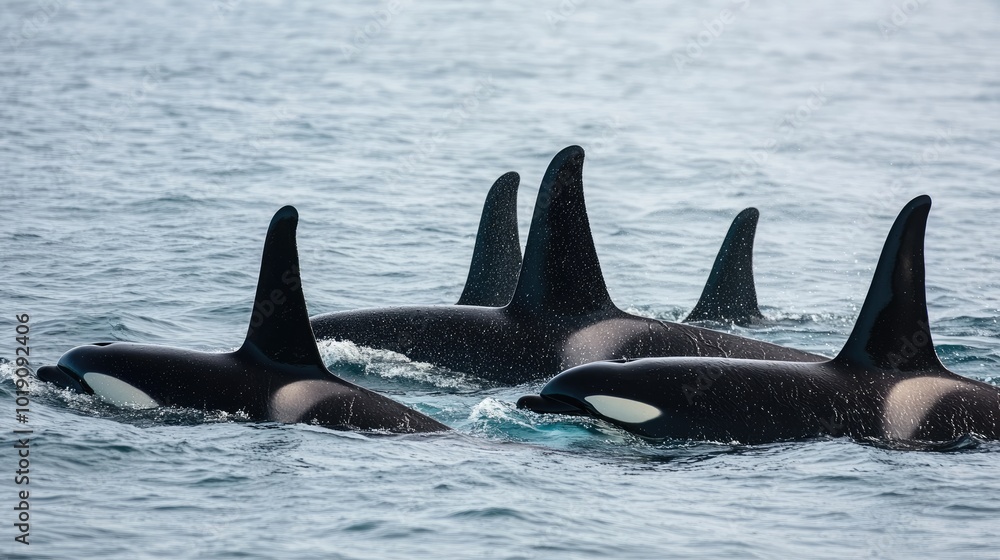 Fototapeta premium Majestic Orcas Swimming in Ocean Waters