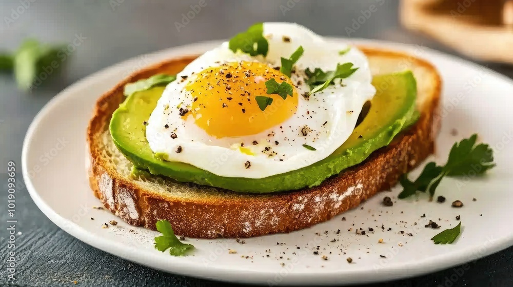 Delicious Avocado Toast with Egg for Breakfast Delicious Avocado Toast with Egg for Breakfast
