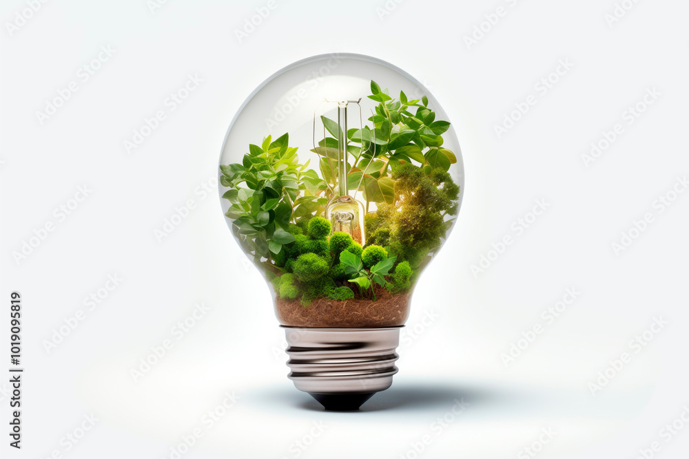 Light bulb with leafs imitated and leaves inside Light bulb with leafs imitated and leaves inside
