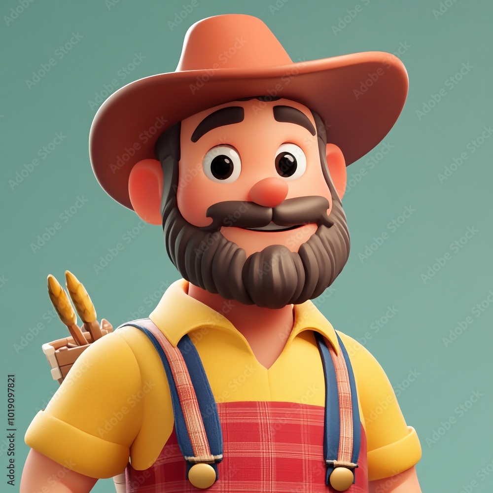 Fototapeta premium 3D Farmer Icon: Agriculture and Farming Illustration Logo
